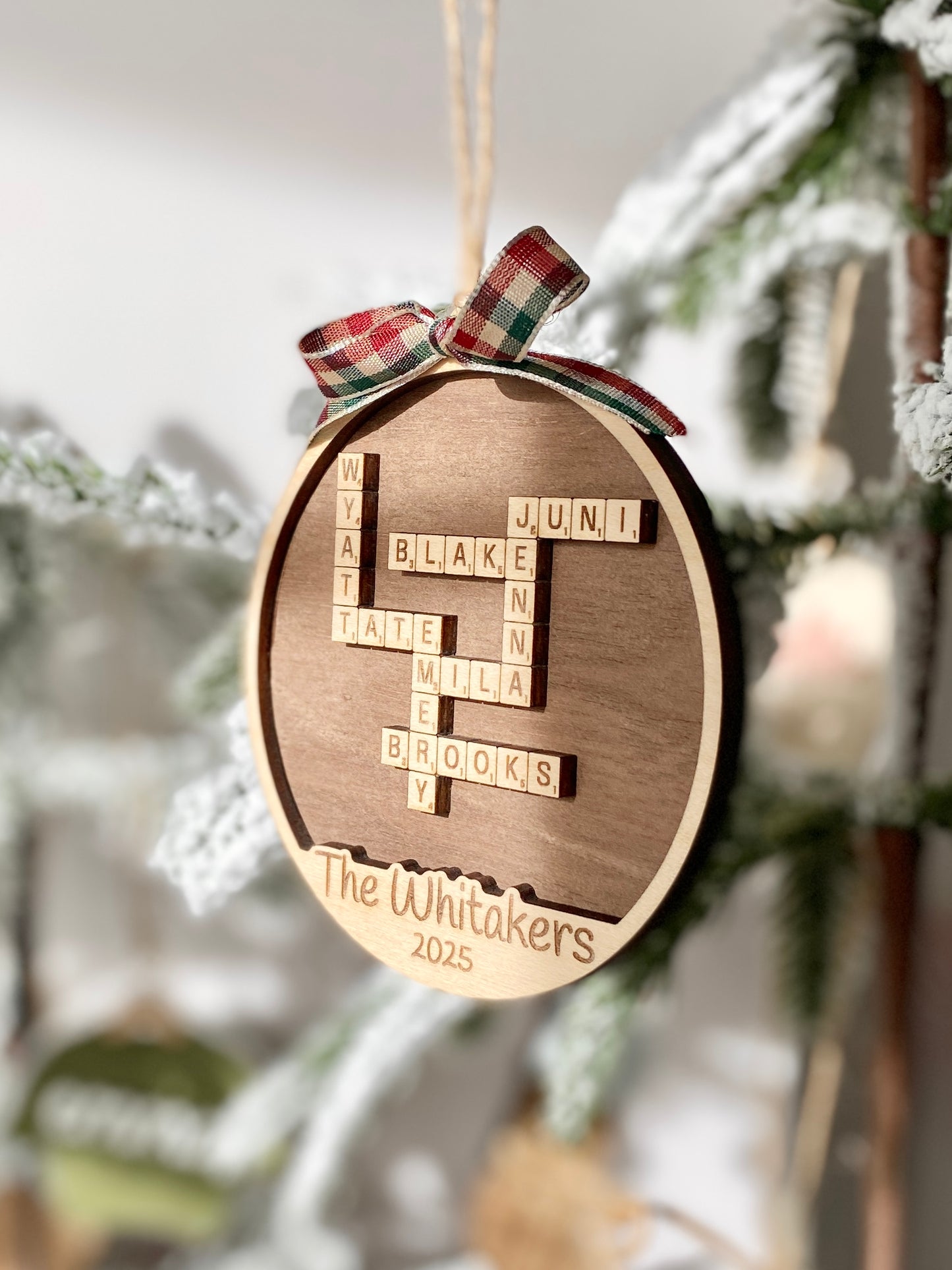 Crossword Family Name Ornament – Personalized Wooden Keepsake