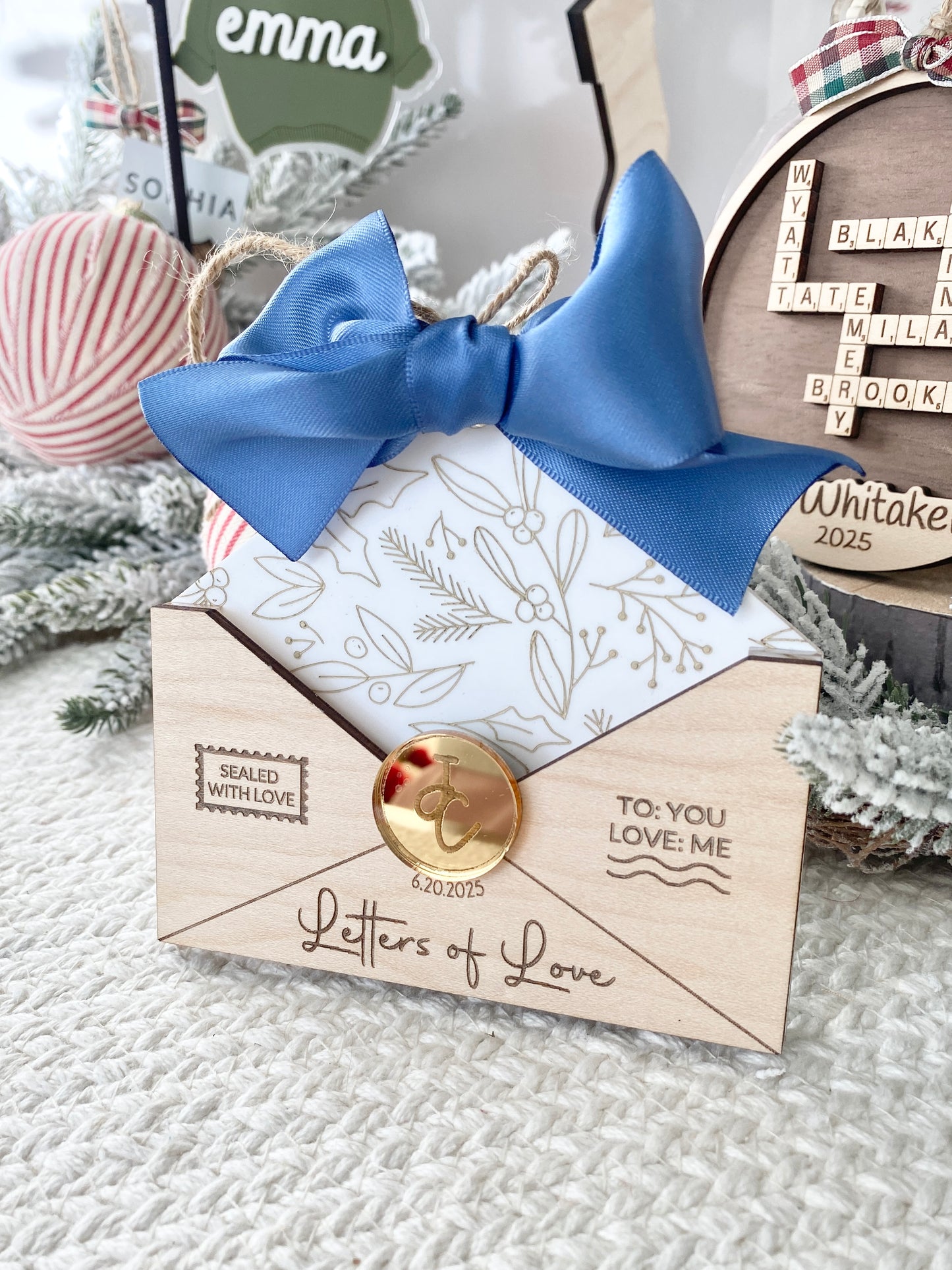 Letters of Love – Wedding Keepsake Ornament & Gift Card Holder (Blue Ribbon)