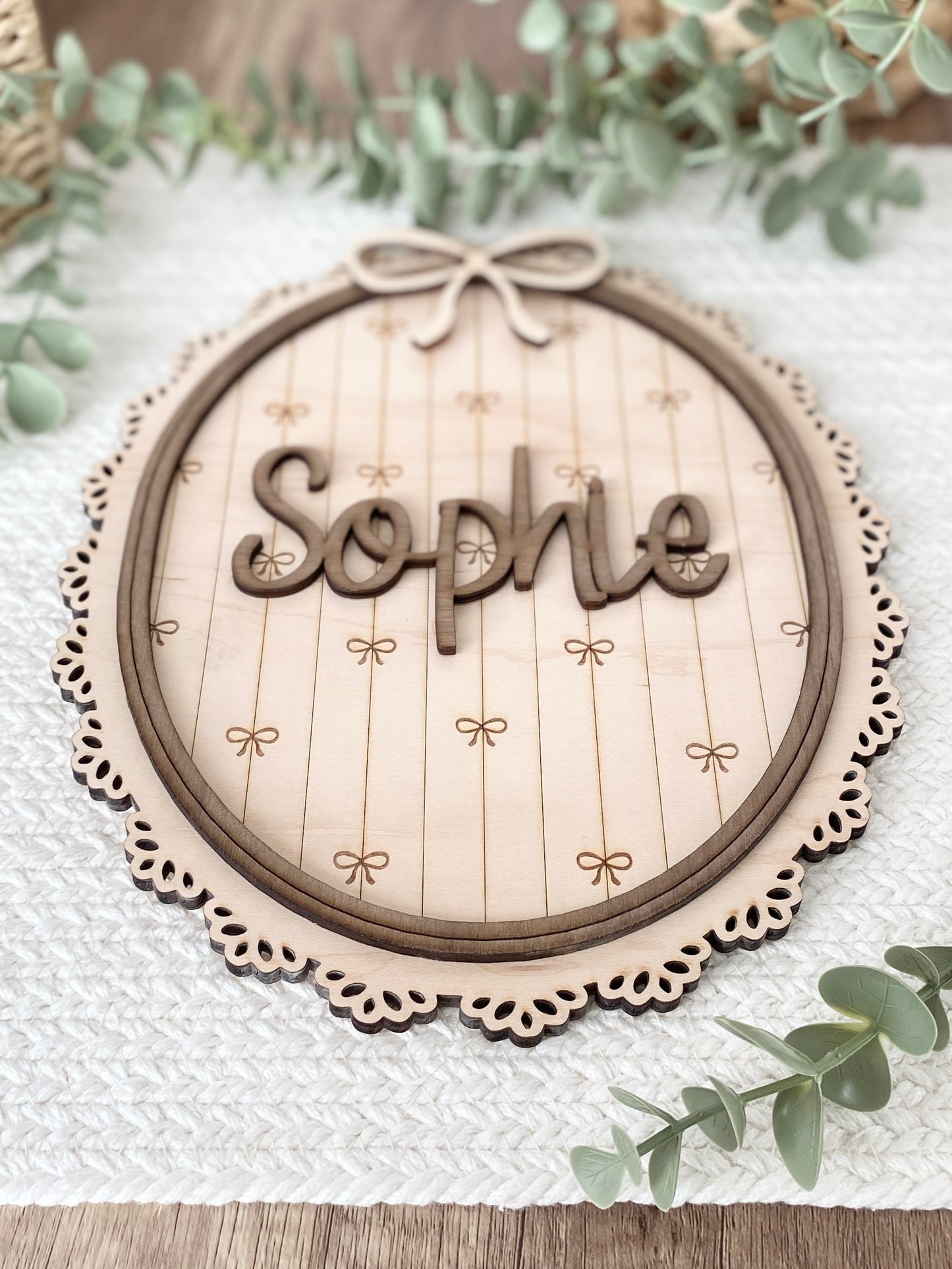 Personalized Bow Nursery Name Sign | Custom Baby Name Plaque