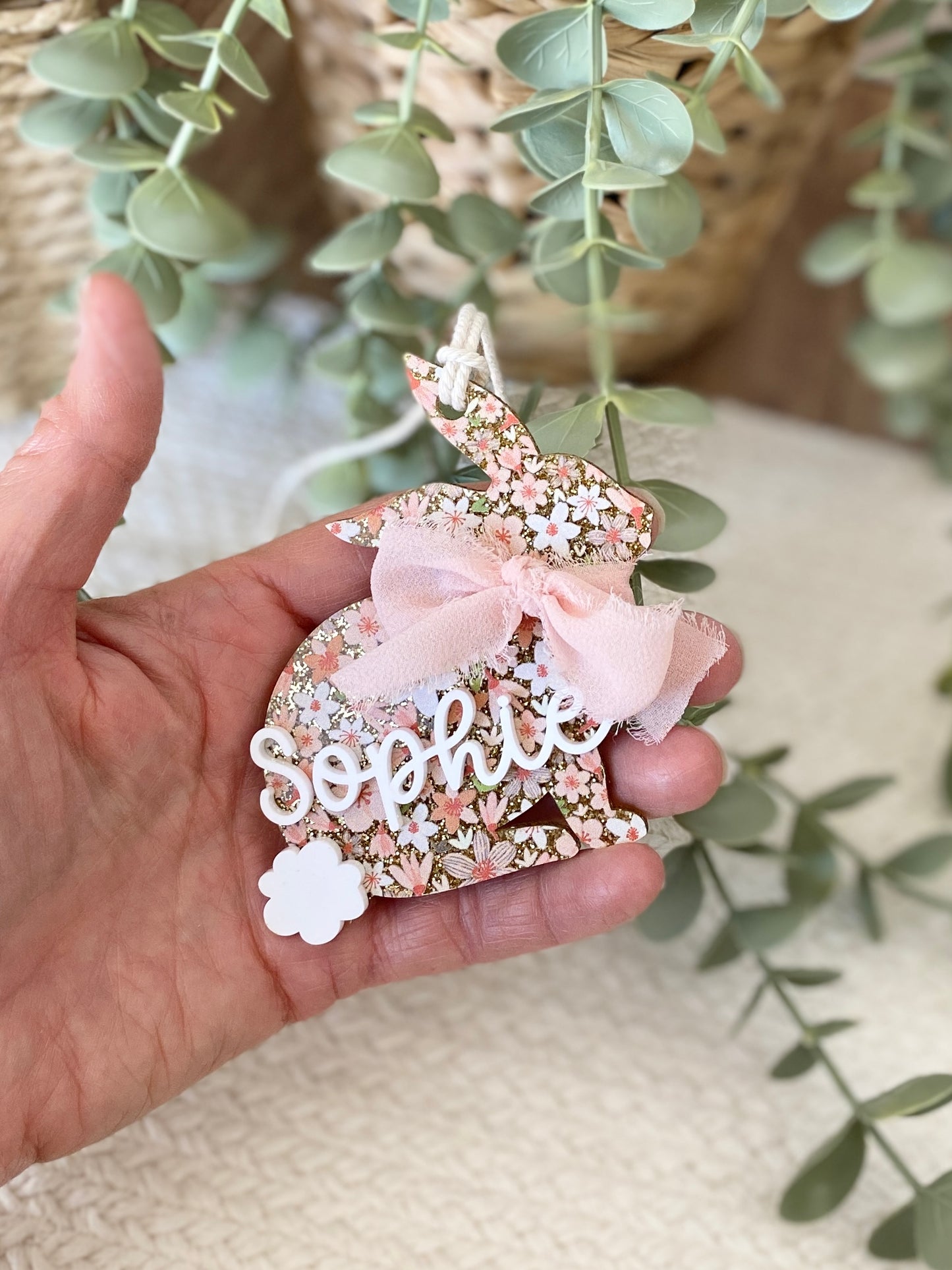 Floral Signature Easter Name Tag | Personalized Bunny, Cross or Scalloped Keepsake