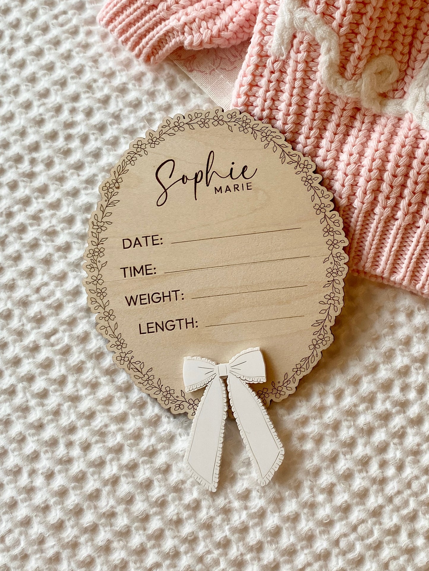 Frilly Bow Baby Birth Announcement Keepsake Plaque