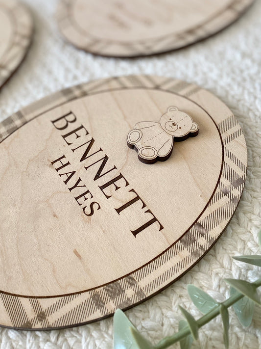 Plaid Name Birth Announcement Sign