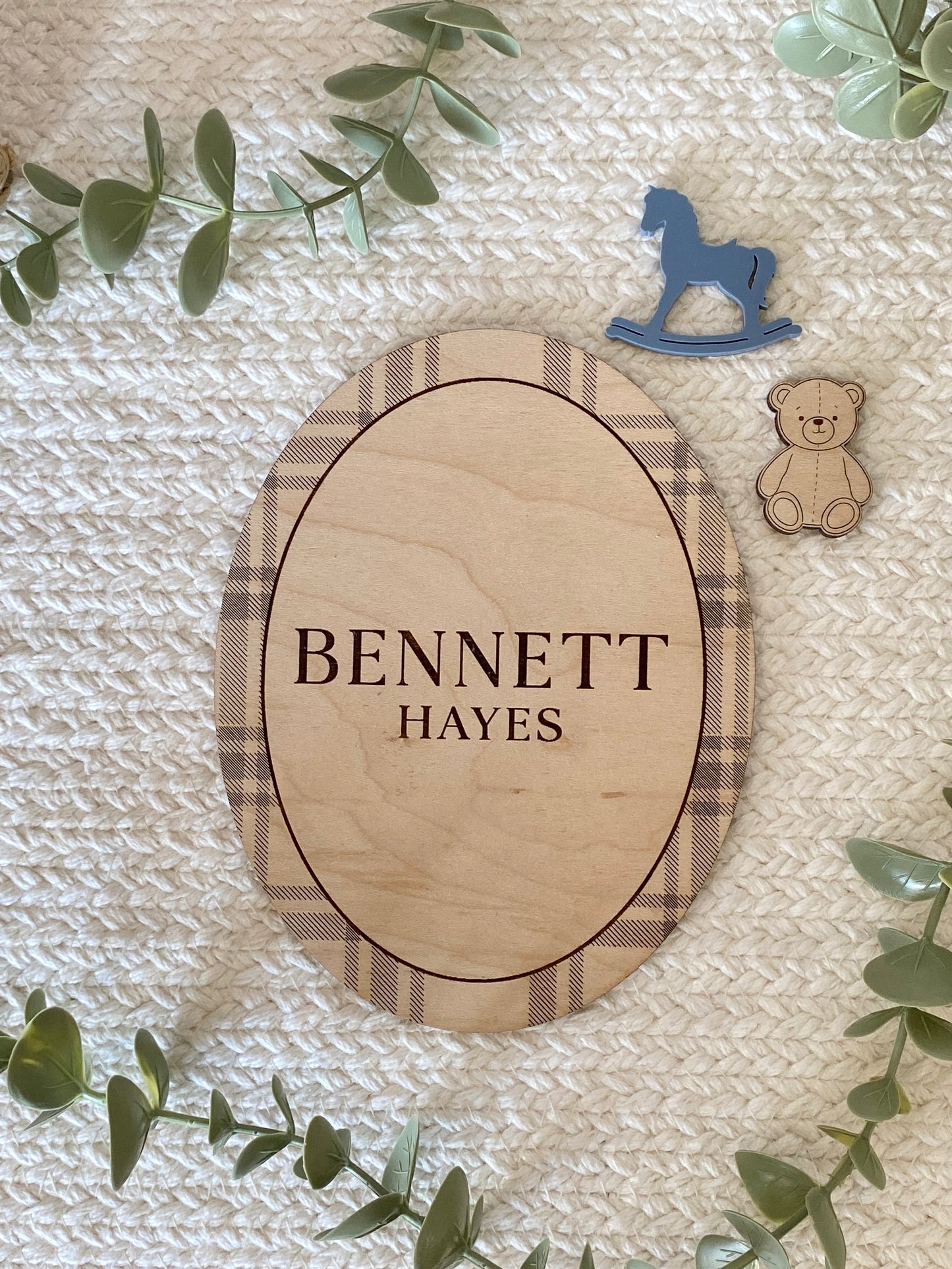 Plaid Name Birth Announcement Sign