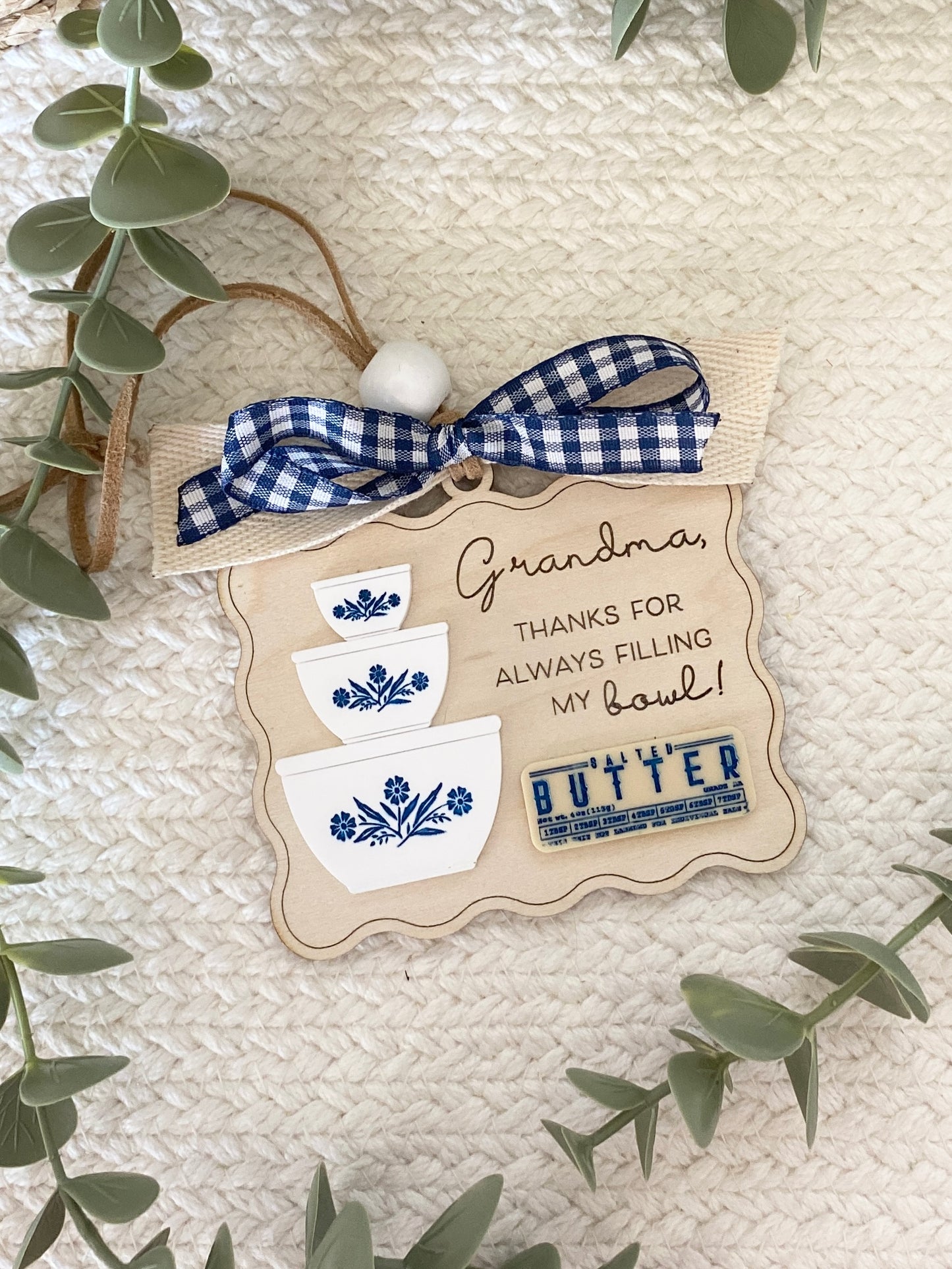 Grandma Gift Ornament or Car Charm | Personalized Style Keepsake | Wood & Acrylic