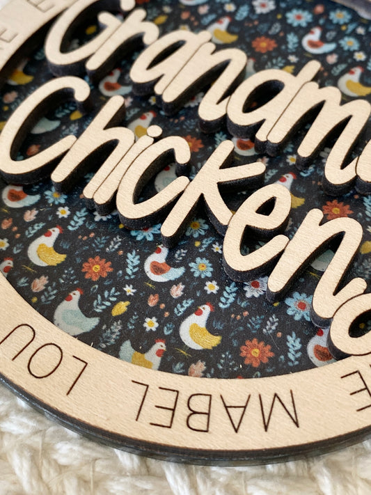 Personalized Mom or Grandma’s Chickens Ornament | Custom Chicken Lover Gift | Wood & Acrylic Keepsake
