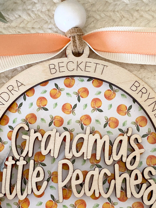 Personalized Grandma’s Little Peaches Ornament | Custom Grandma Gift | Wood & Acrylic Keepsake