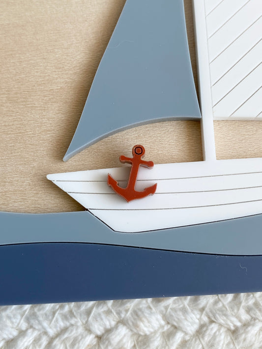 Personalized Sailboat Name Sign | Nautical Nursery Decor | Custom Wooden Baby Name Sign | Coastal Baby Room Wall Decor