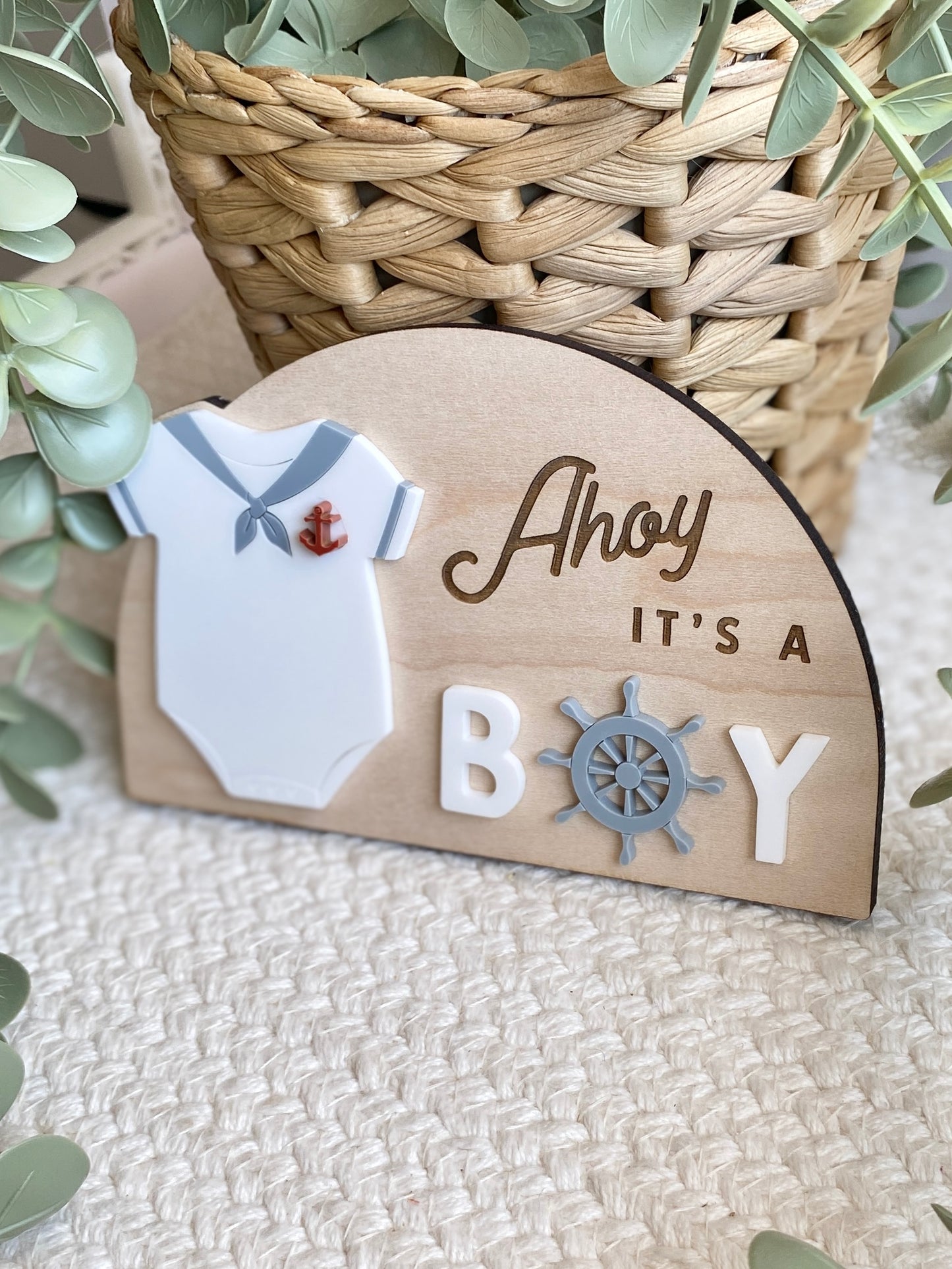 Ahoy It’s a Boy Sign | Nautical Baby Shower Decor | Sailor Gender Reveal Sign | Baby Boy Nursery Decor