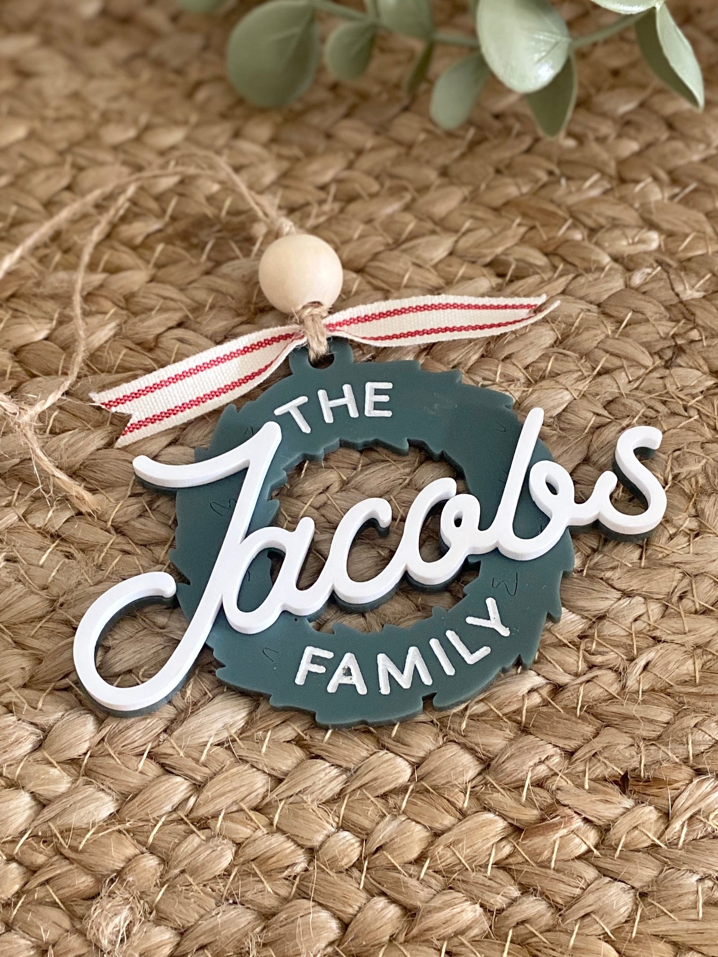 Retro Family Christmas Wreath Ornament