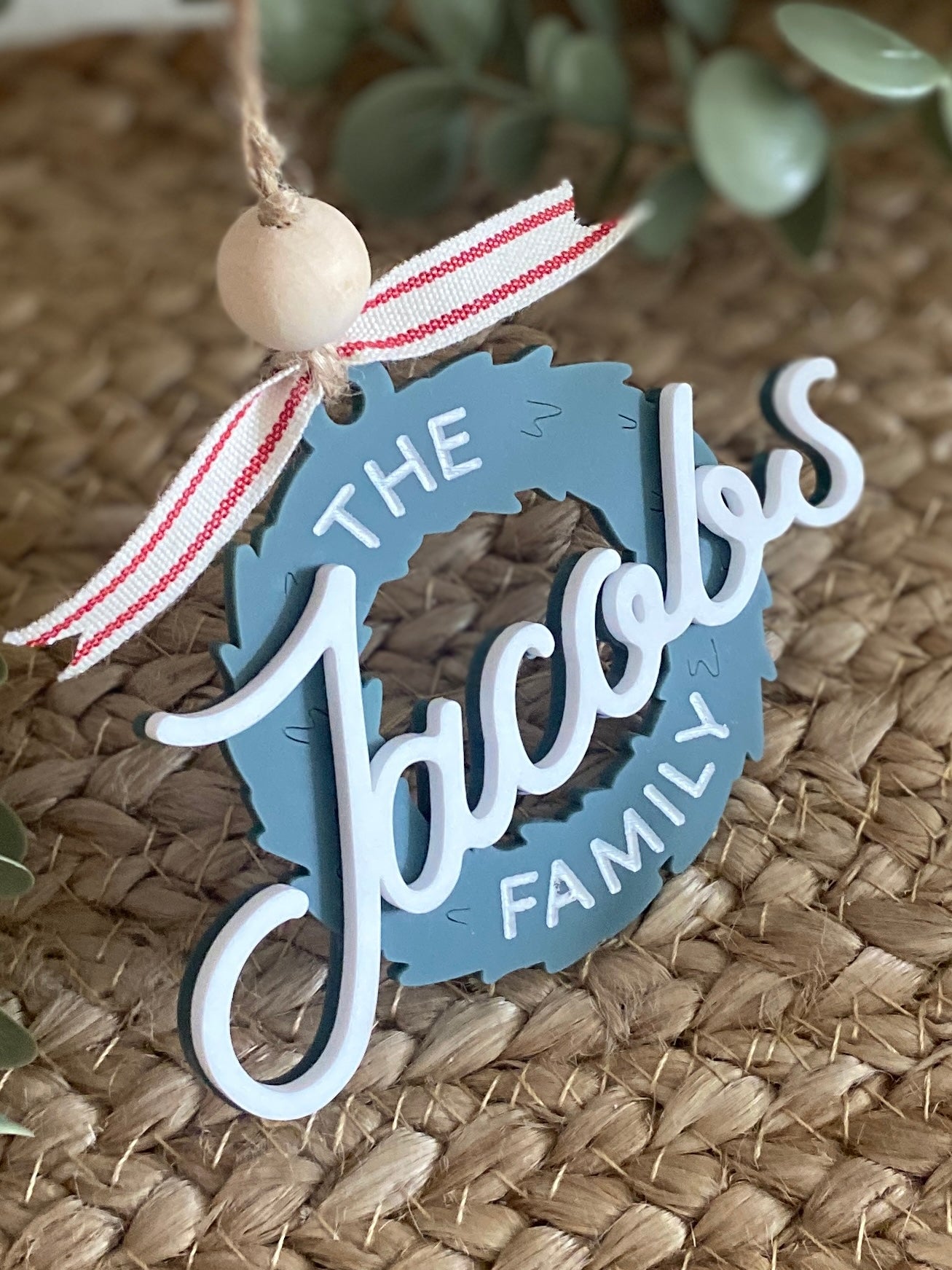 Retro Family Christmas Wreath Ornament