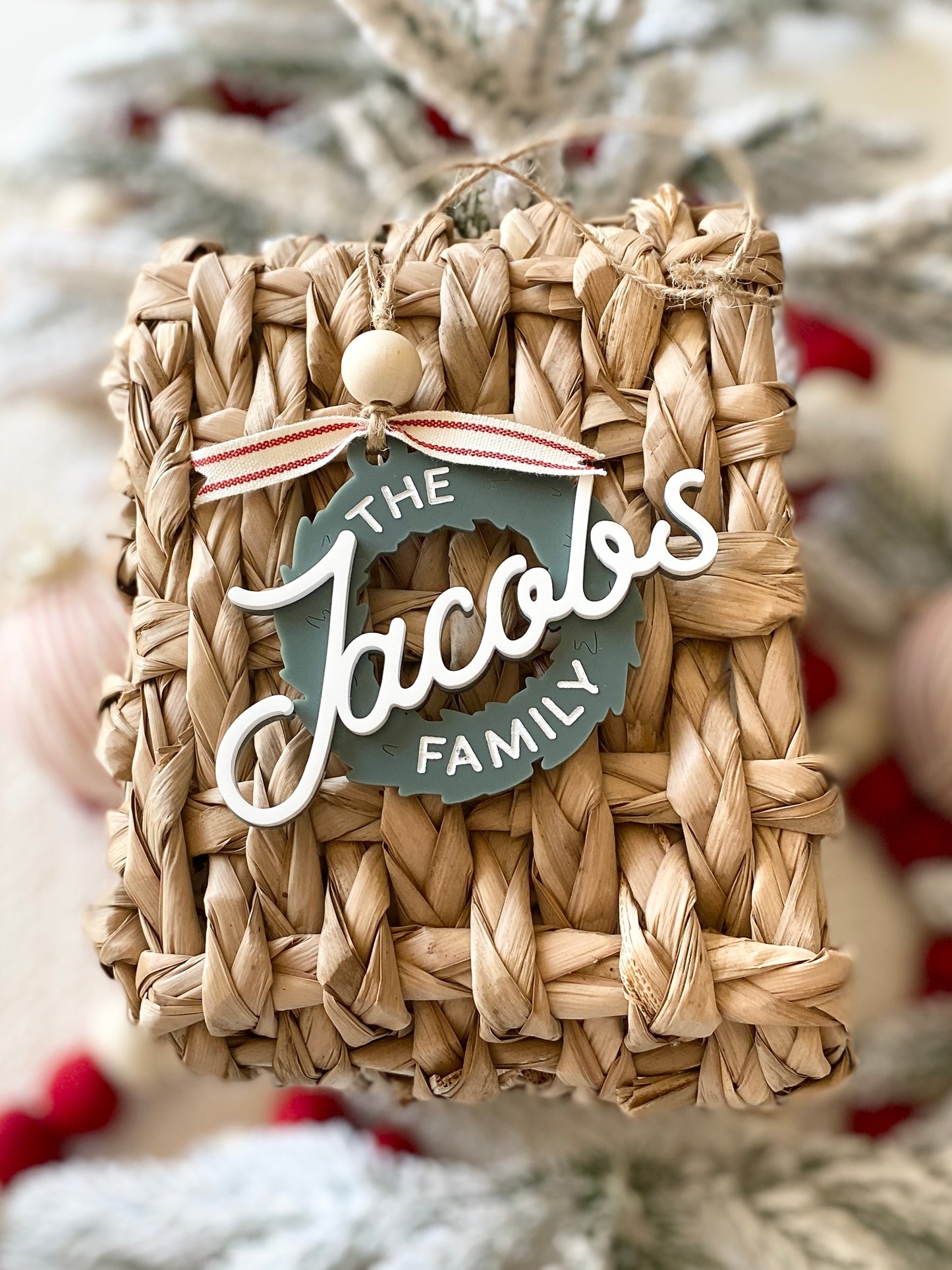 Retro Family Christmas Wreath Ornament