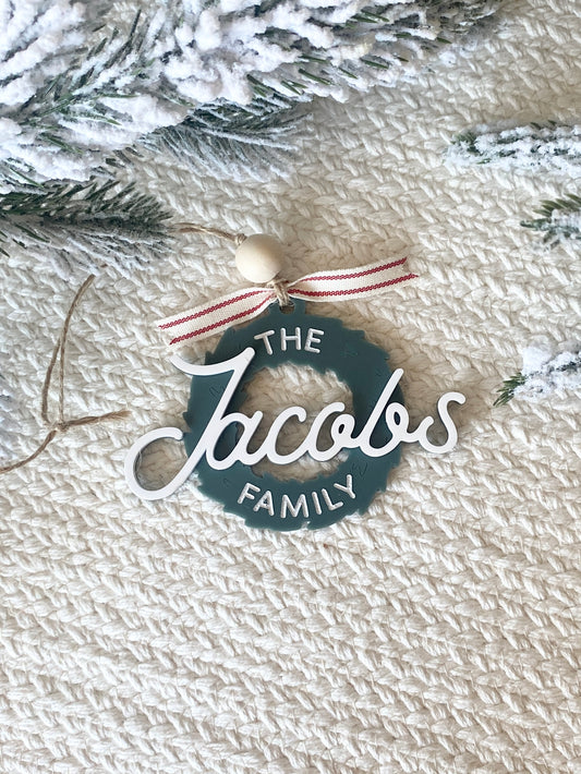 Retro Family Christmas Wreath Ornament