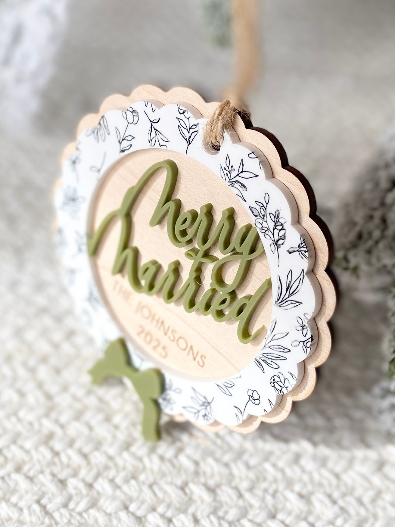 Merry & Married Floral Wreath Ornament