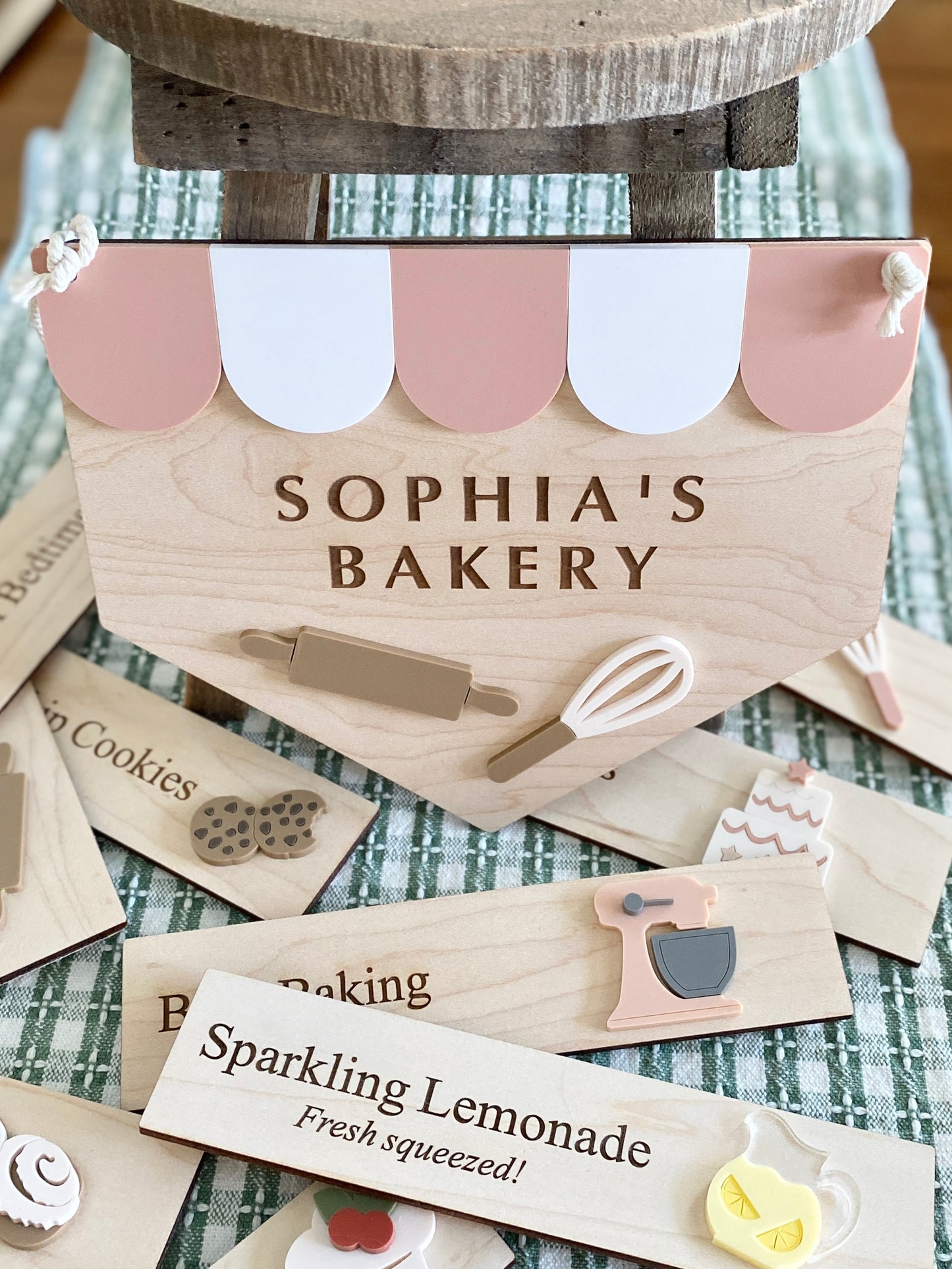 Personalized Kids Bakery Sign | Custom Play Kitchen Sign | Wooden Bakery Name Sign | Playroom Decor | Montessori Pretend Play Gift