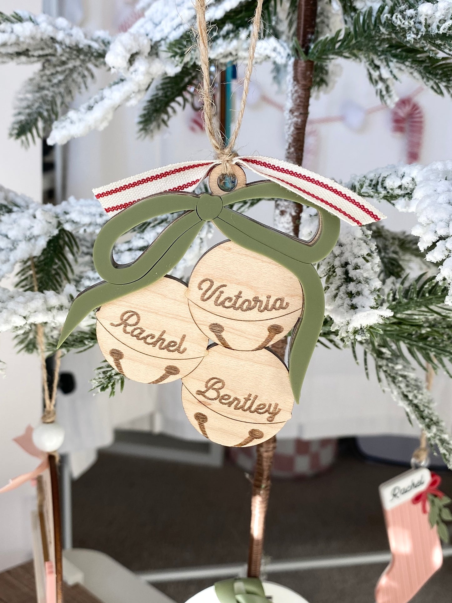 Christmas Bells Family Ornament – Personalized Wooden Name Keepsake