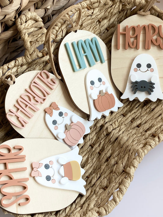 Personalized Halloween Ghost Tag | Boo Basket | Halloween Name Tag | Backpack Tag