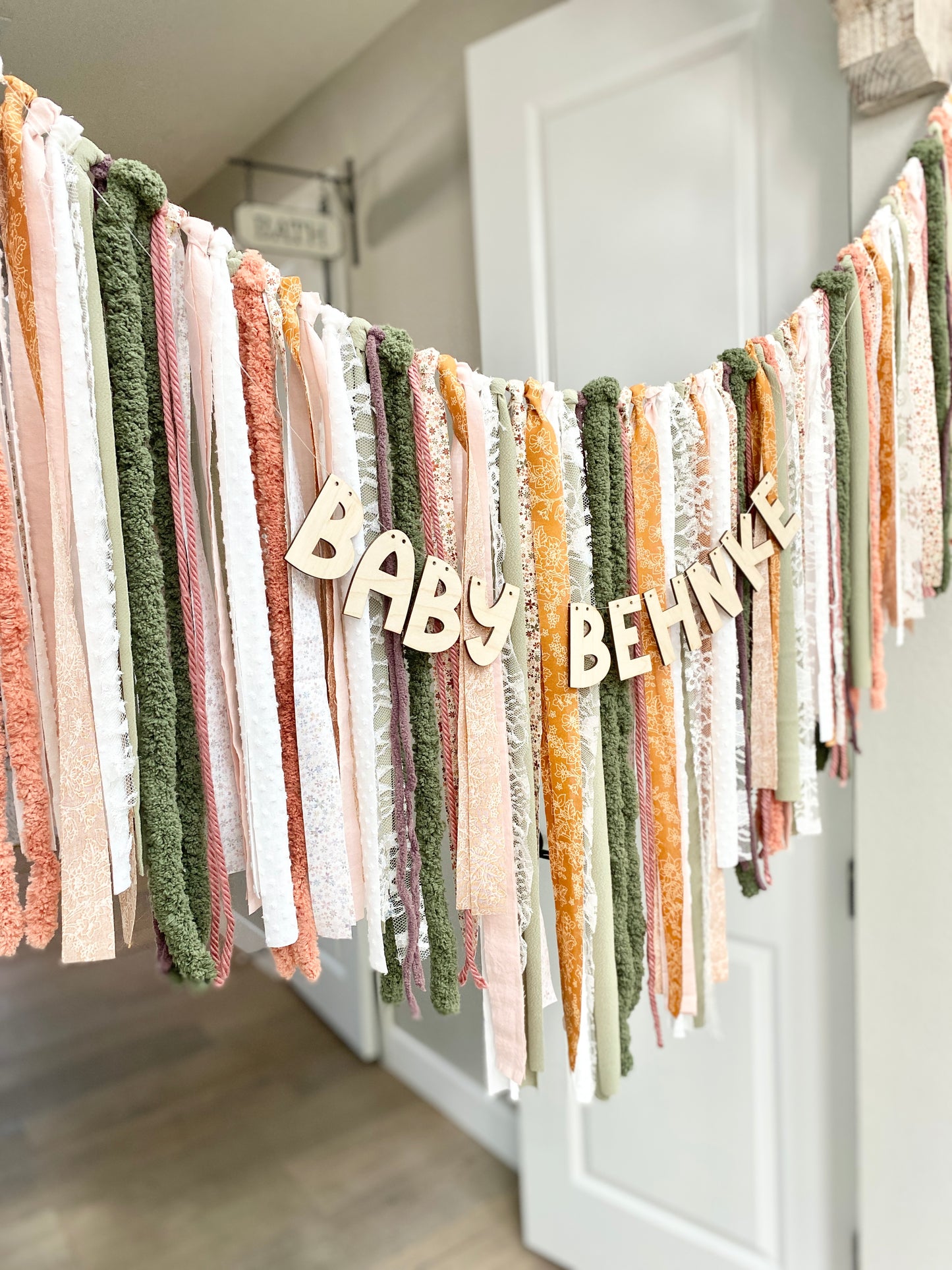 Fabric Rag Garland Banner – Custom Name Baby or Bridal Shower Decoration
