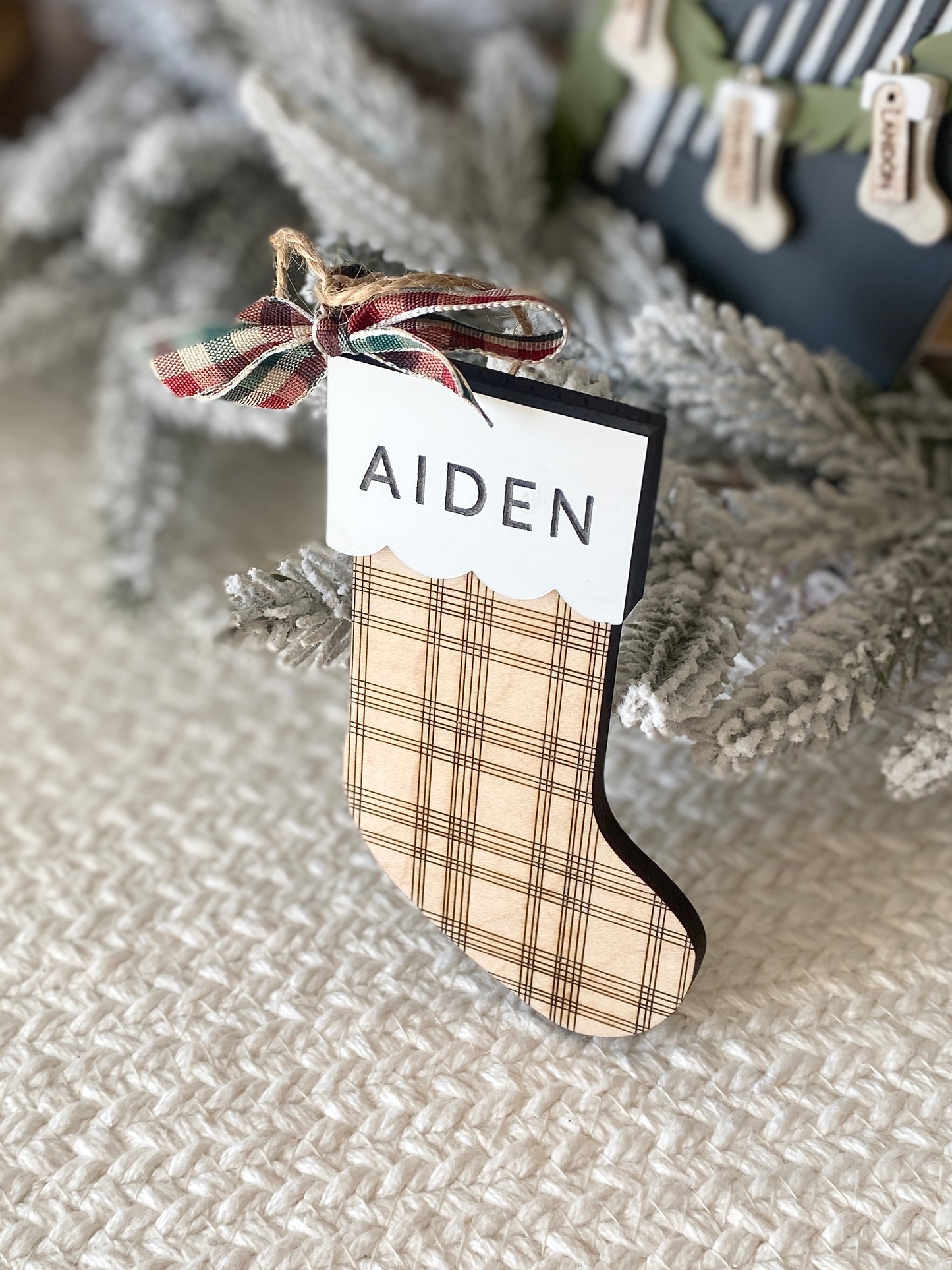 Classic Plaid Stocking Ornament + Tag