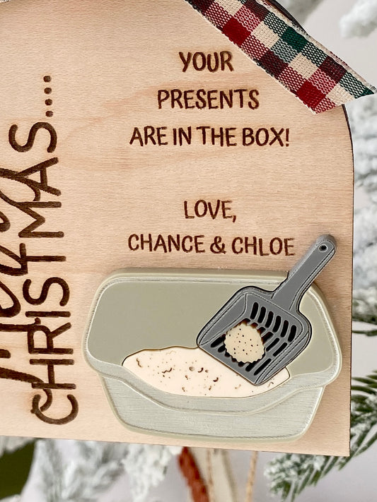 “Your Presents Are in the Box” – Funny Cat Christmas Ornament