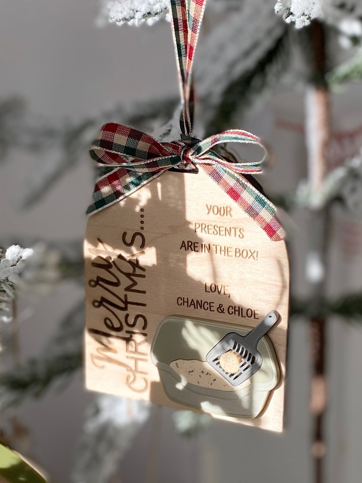 “Your Presents Are in the Box” – Funny Cat Christmas Ornament