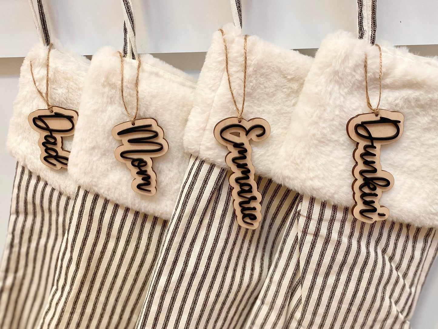 Classic Stocking Name Tags – Personalized Wood & Acrylic