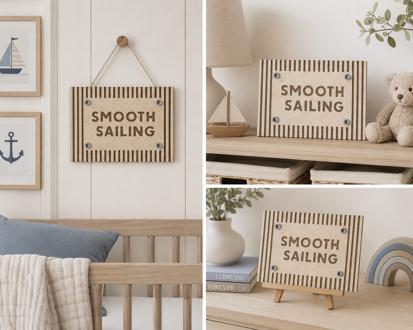 Smooth Sailing Nursery Sign | Nautical Nursery Decor | Sailor Playroom Wall Art | Coastal Kids Room Sign