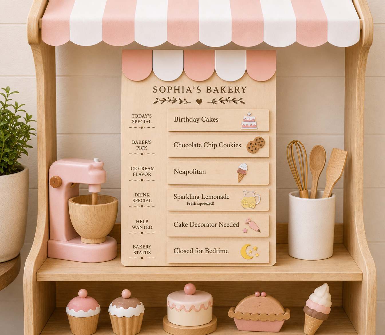 Interchangeable Bakery Play Menu Board - Starter Set| Pretend Play Bakery | Play Kitchen Decor | Personalized Playroom Sign | Montessori Inspired