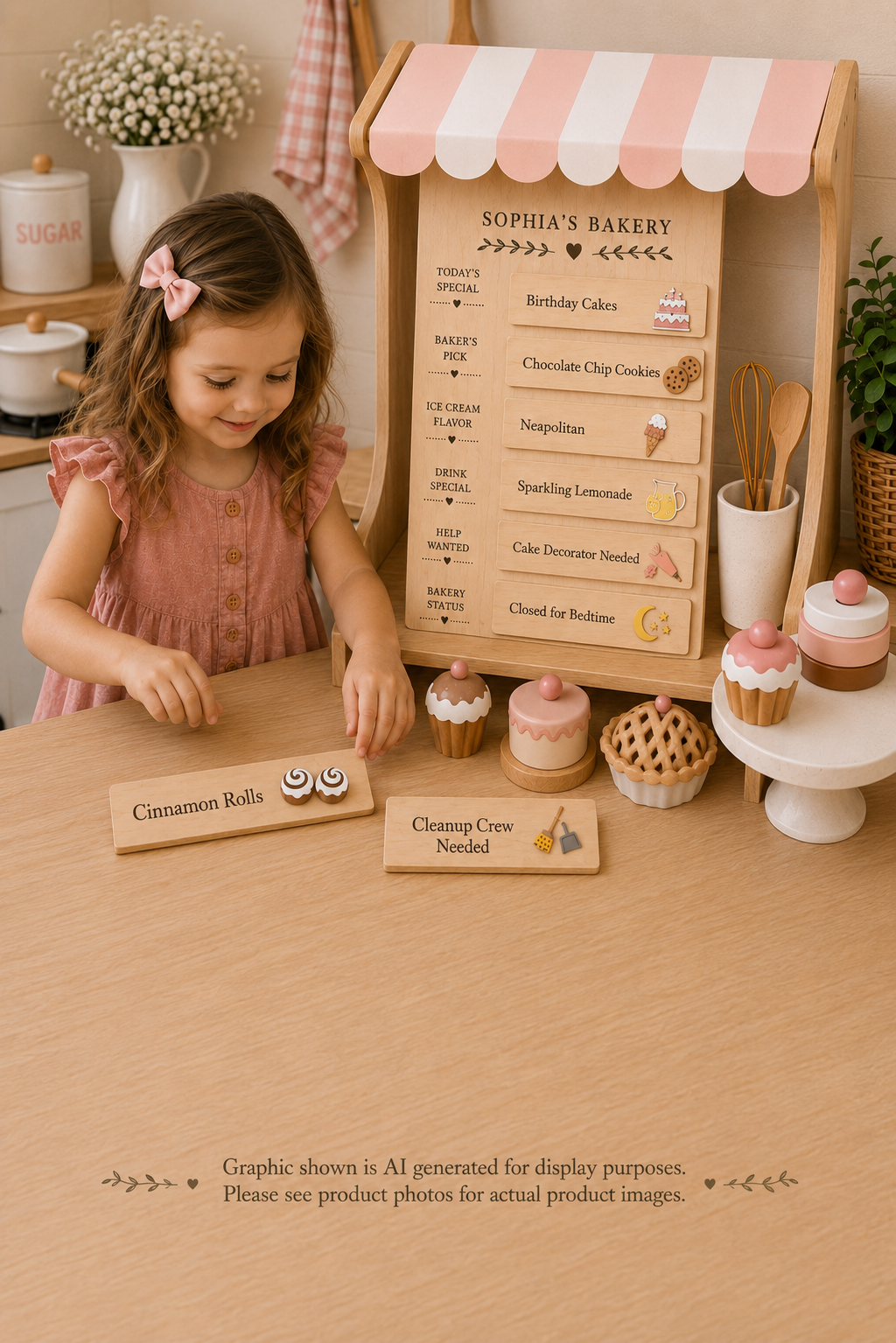 Interchangeable Bakery Play Menu Board - Starter Set| Pretend Play Bakery | Play Kitchen Decor | Personalized Playroom Sign | Montessori Inspired