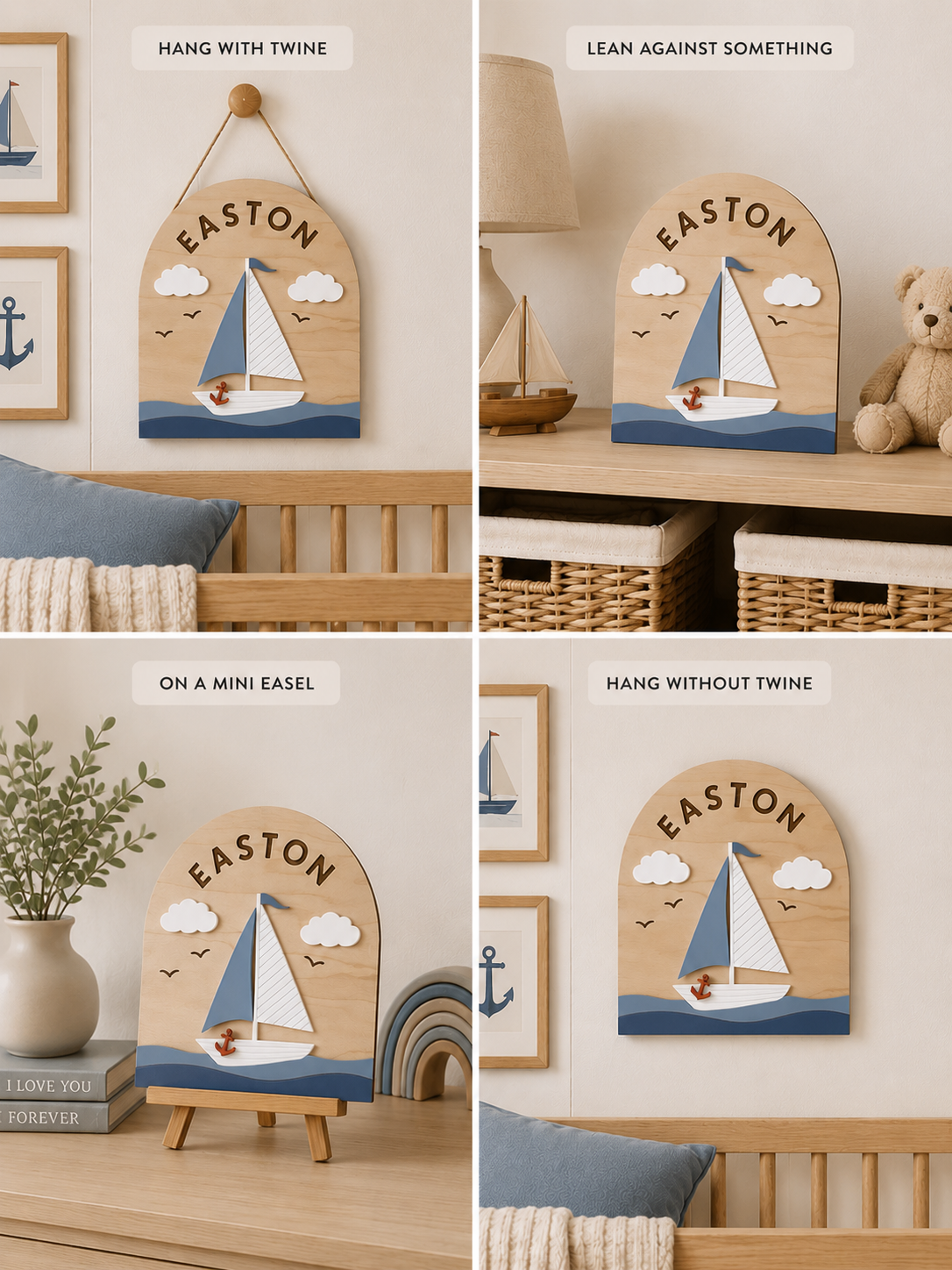 Personalized Sailboat Name Sign | Nautical Nursery Decor | Custom Wooden Baby Name Sign | Coastal Baby Room Wall Decor