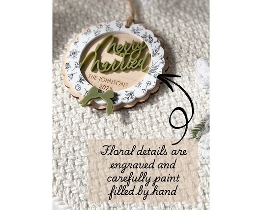 Merry & Married Floral Wreath Ornament