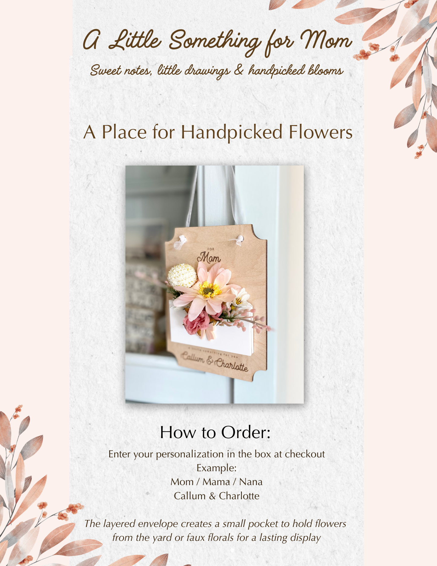 Personalized Flower & Note Holder for Mom or Grandma | Kids Keepsake Gift