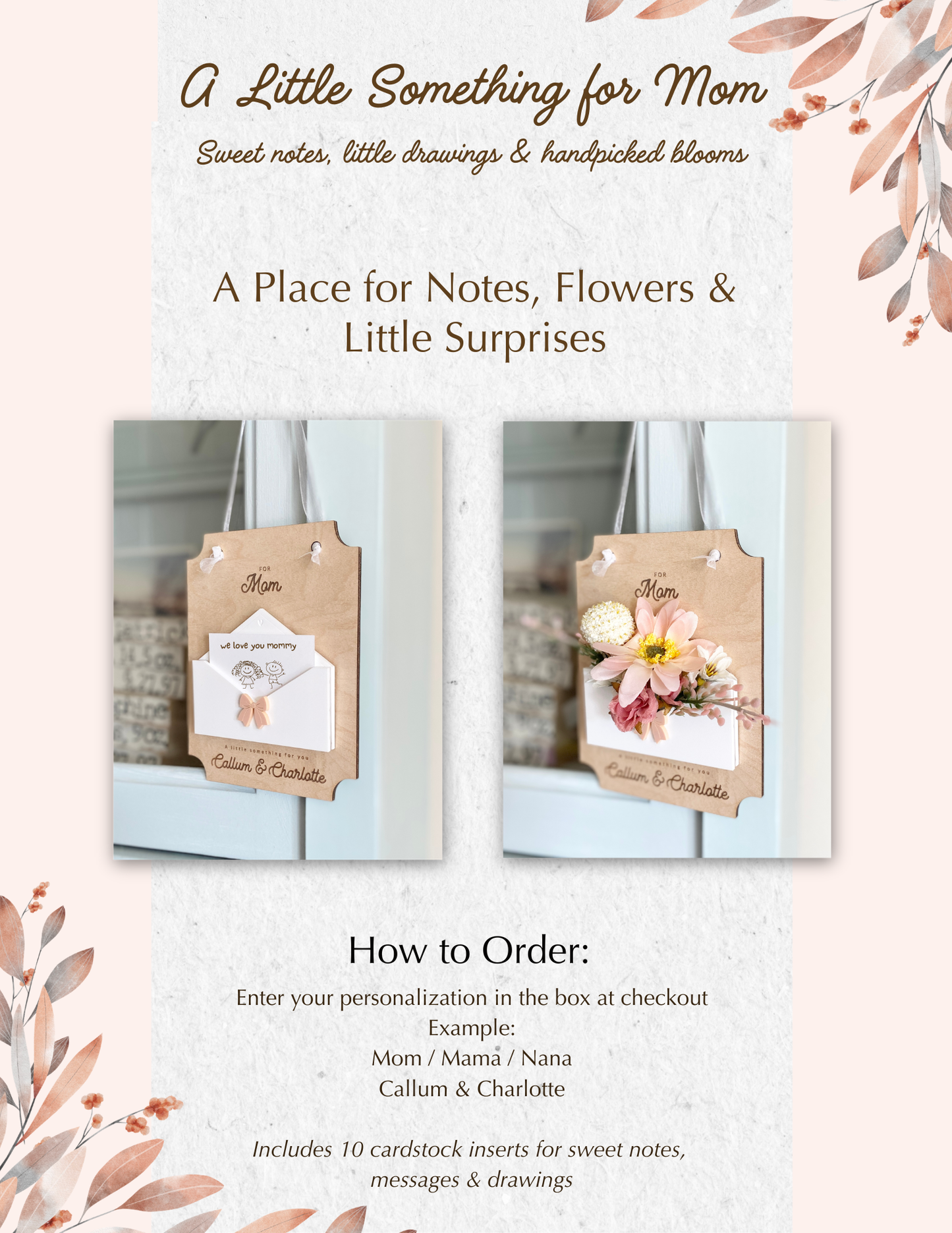 Personalized Flower & Note Holder for Mom or Grandma | Kids Keepsake Gift