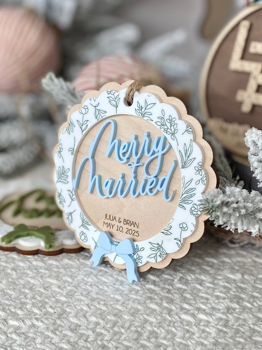 Merry & Married Floral Wreath Ornament