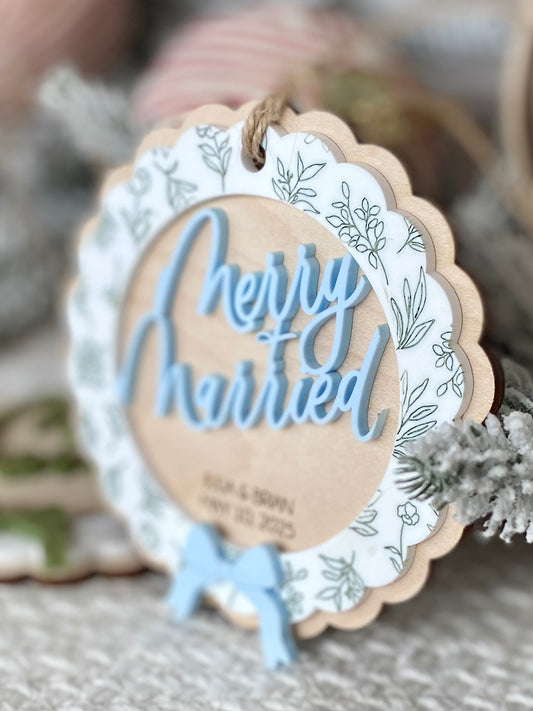 Merry & Married Floral Wreath Ornament