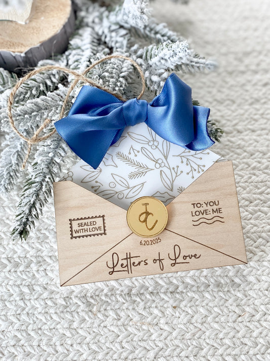Letters of Love – Wedding Keepsake Ornament & Gift Card Holder (Blue Ribbon)