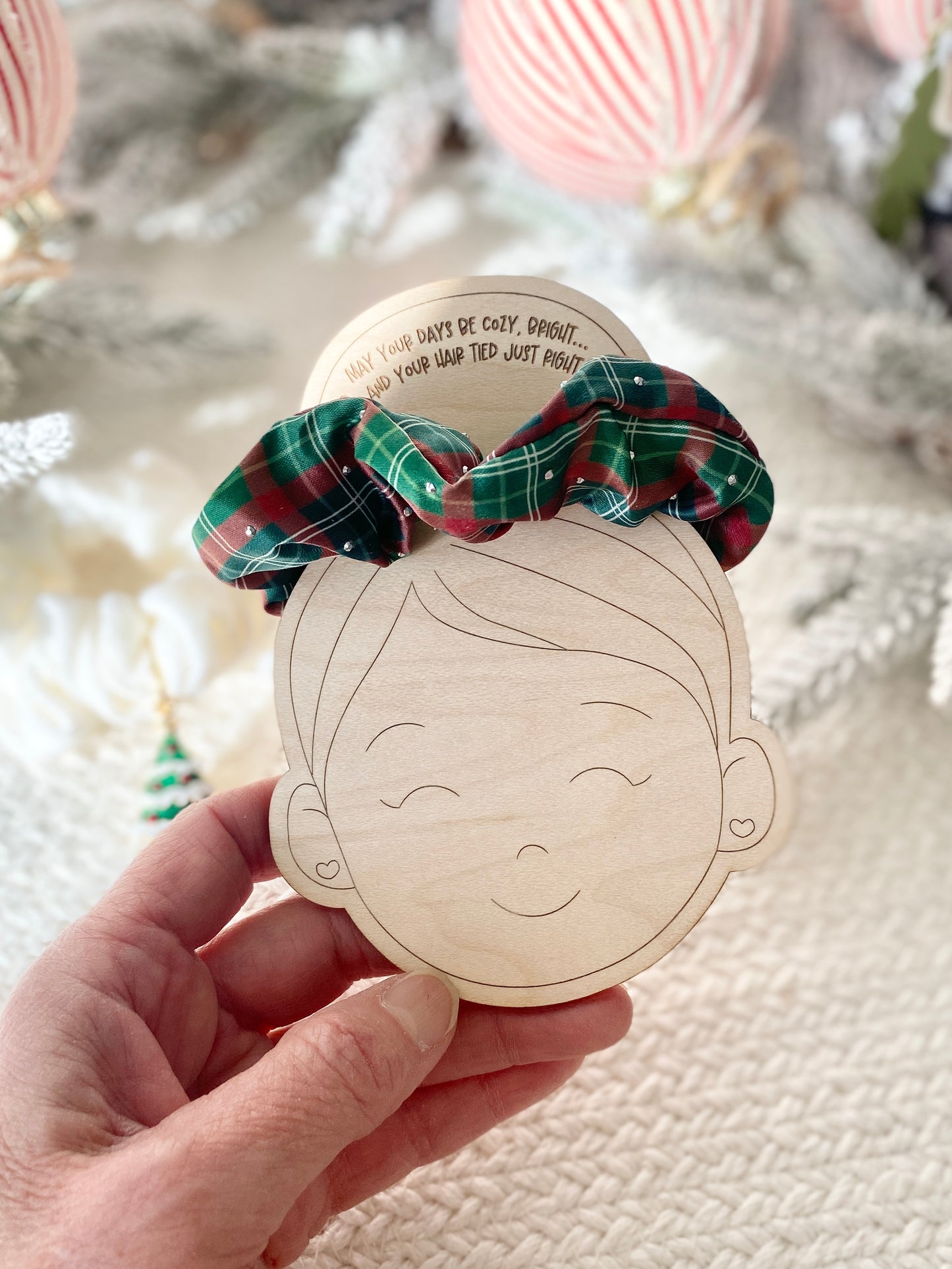 Wooden Scrunchie & Hair Accessory Display Card – Cozy Holiday Gift Set