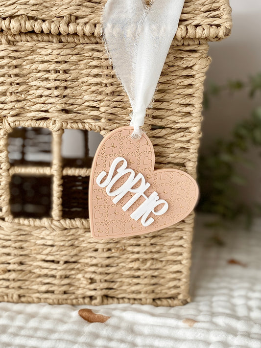 Personalized Stitched Heart Name Tag