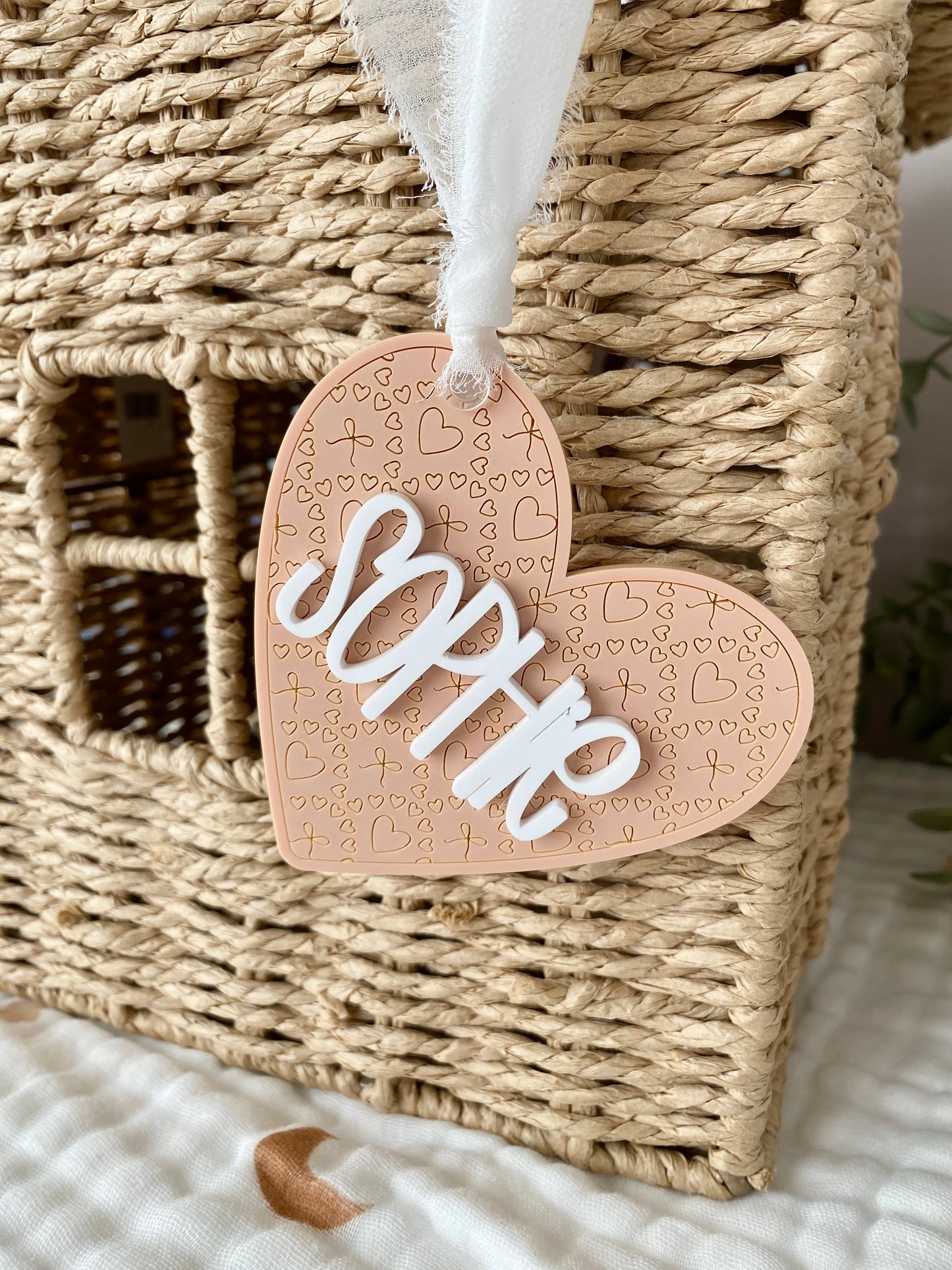 Personalized Stitched Heart Name Tag