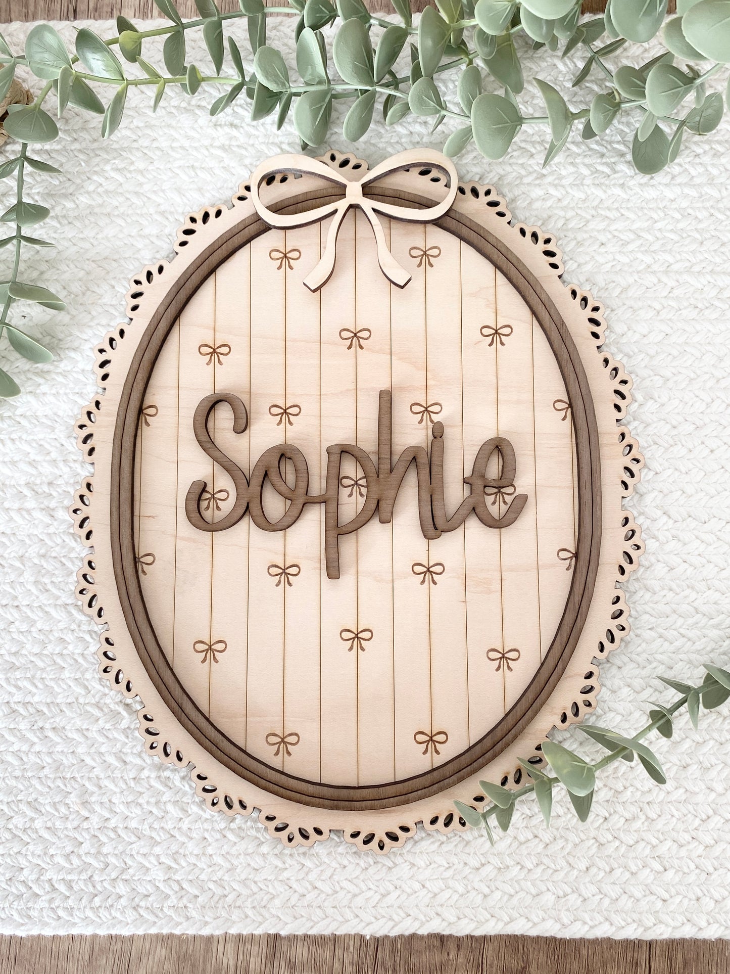 Personalized Bow Nursery Name Sign | Custom Baby Name Plaque