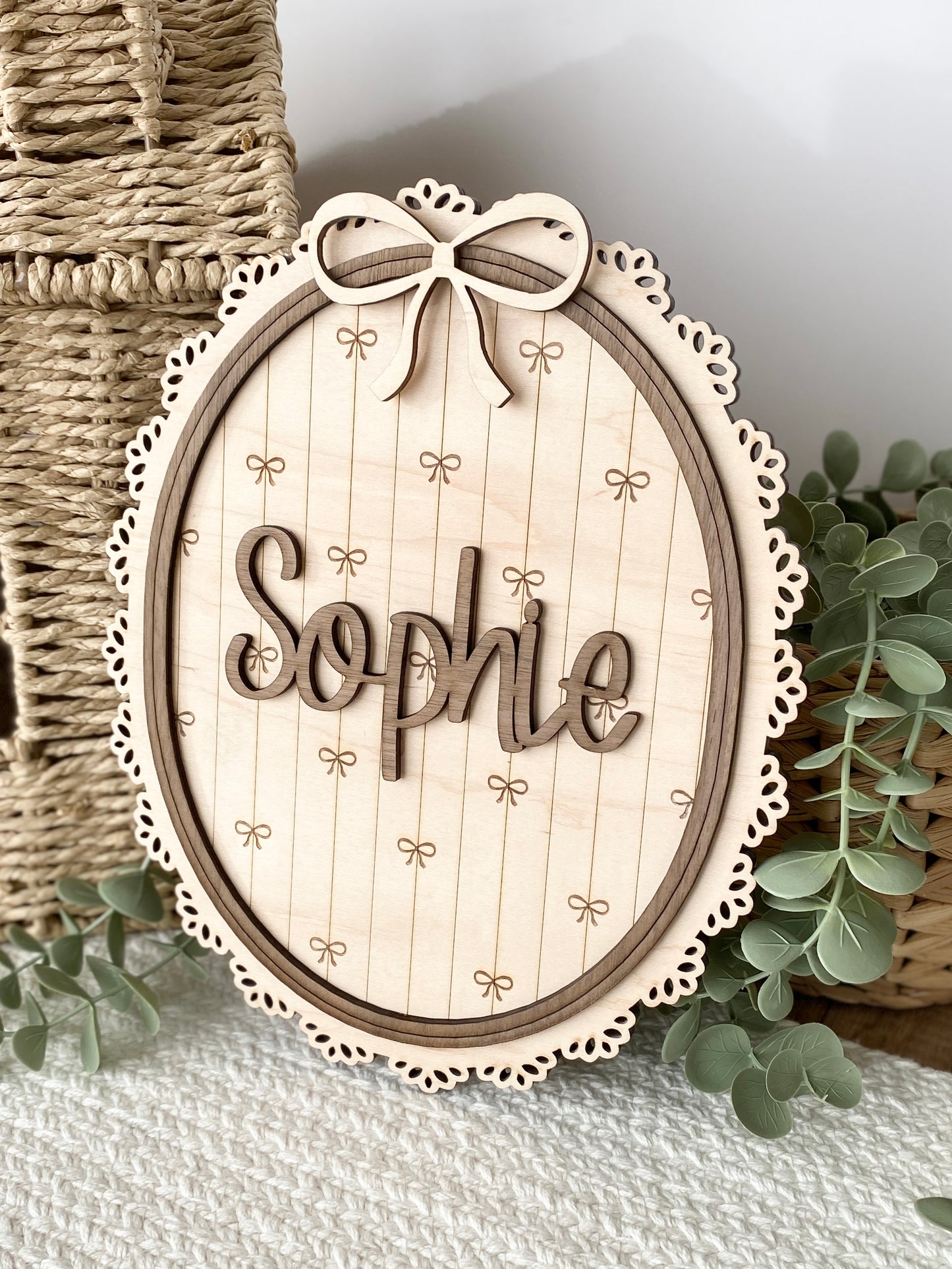 Personalized Bow Nursery Name Sign | Custom Baby Name Plaque