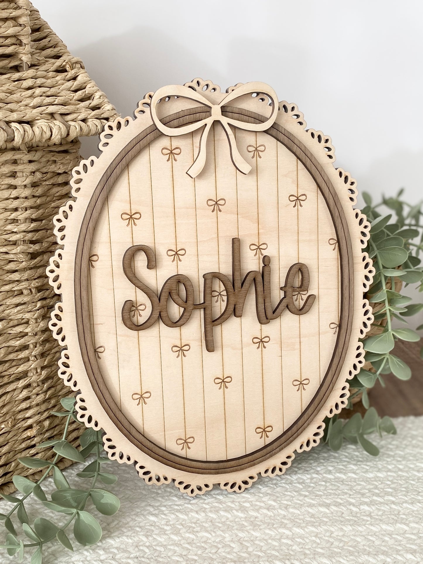 Personalized Bow Nursery Name Sign | Custom Baby Name Plaque