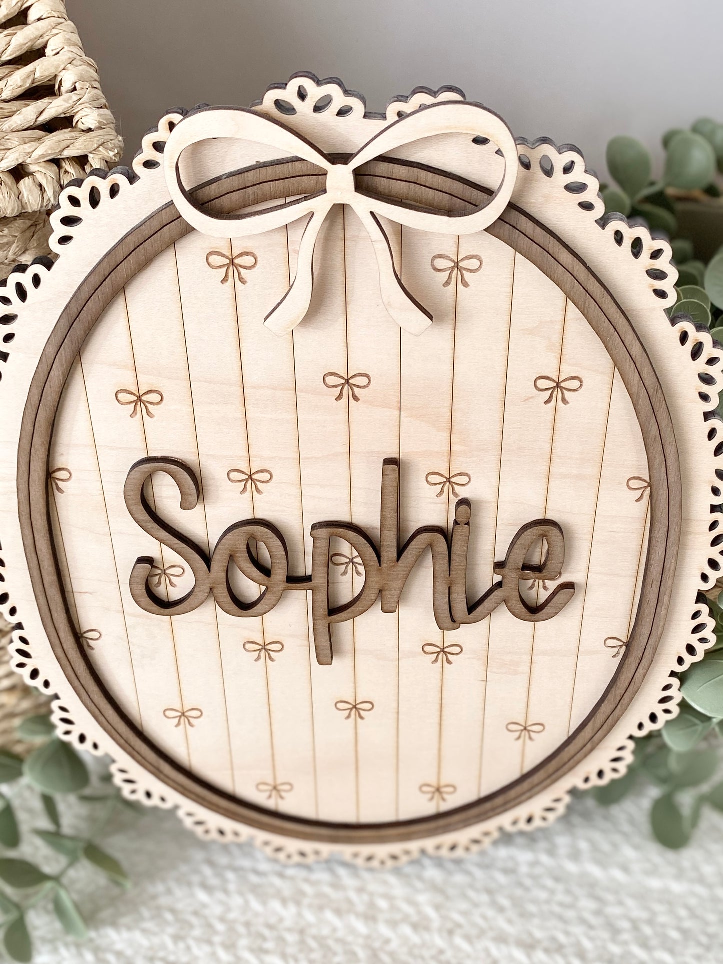 Personalized Bow Nursery Name Sign | Custom Baby Name Plaque