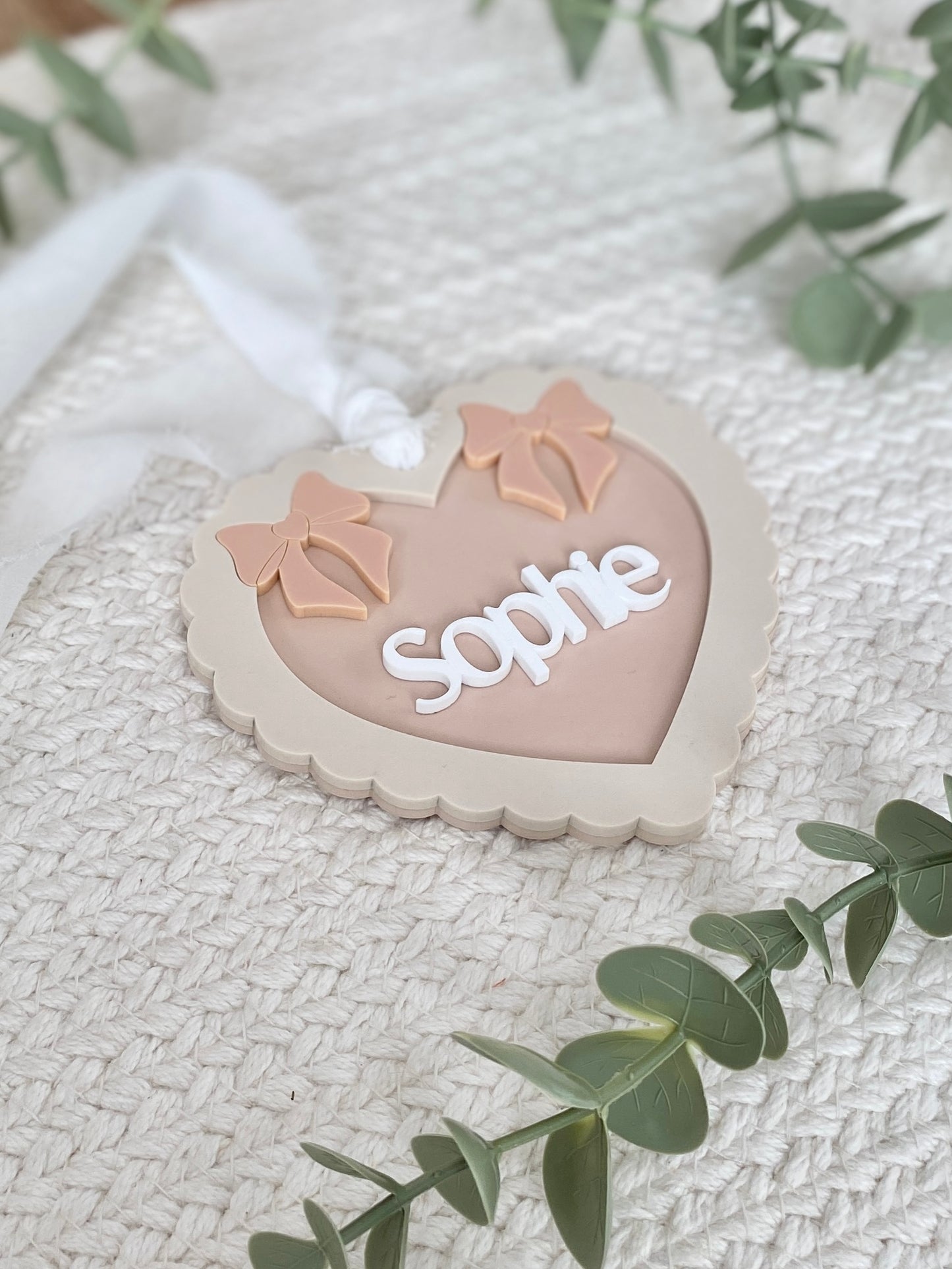 Double Bow Heart Name Ornament/Bag Tag