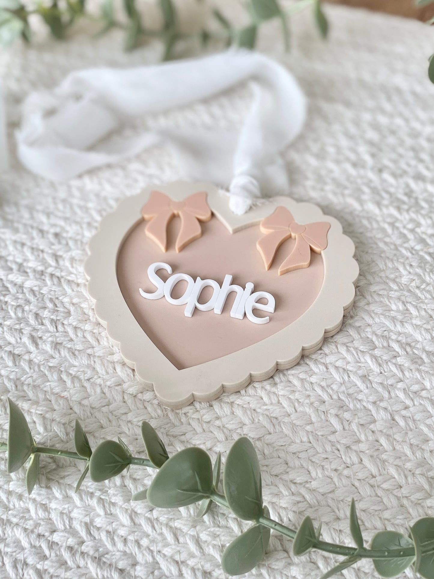 Double Bow Heart Name Ornament/Bag Tag