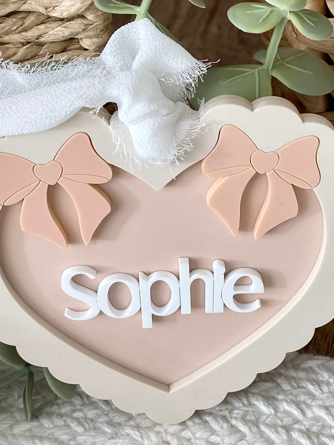 Double Bow Heart Name Ornament/Bag Tag