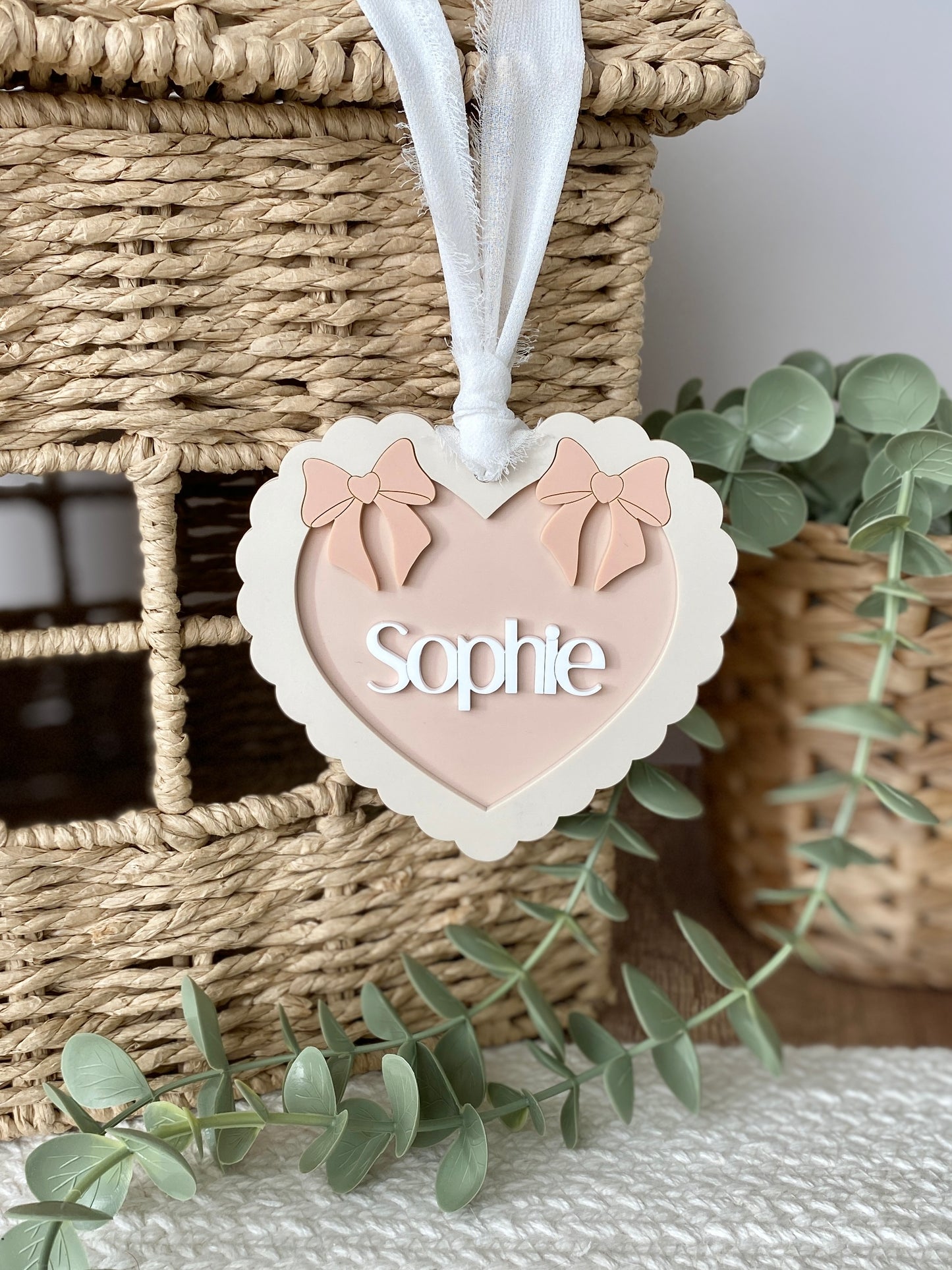 Double Bow Heart Name Ornament/Bag Tag