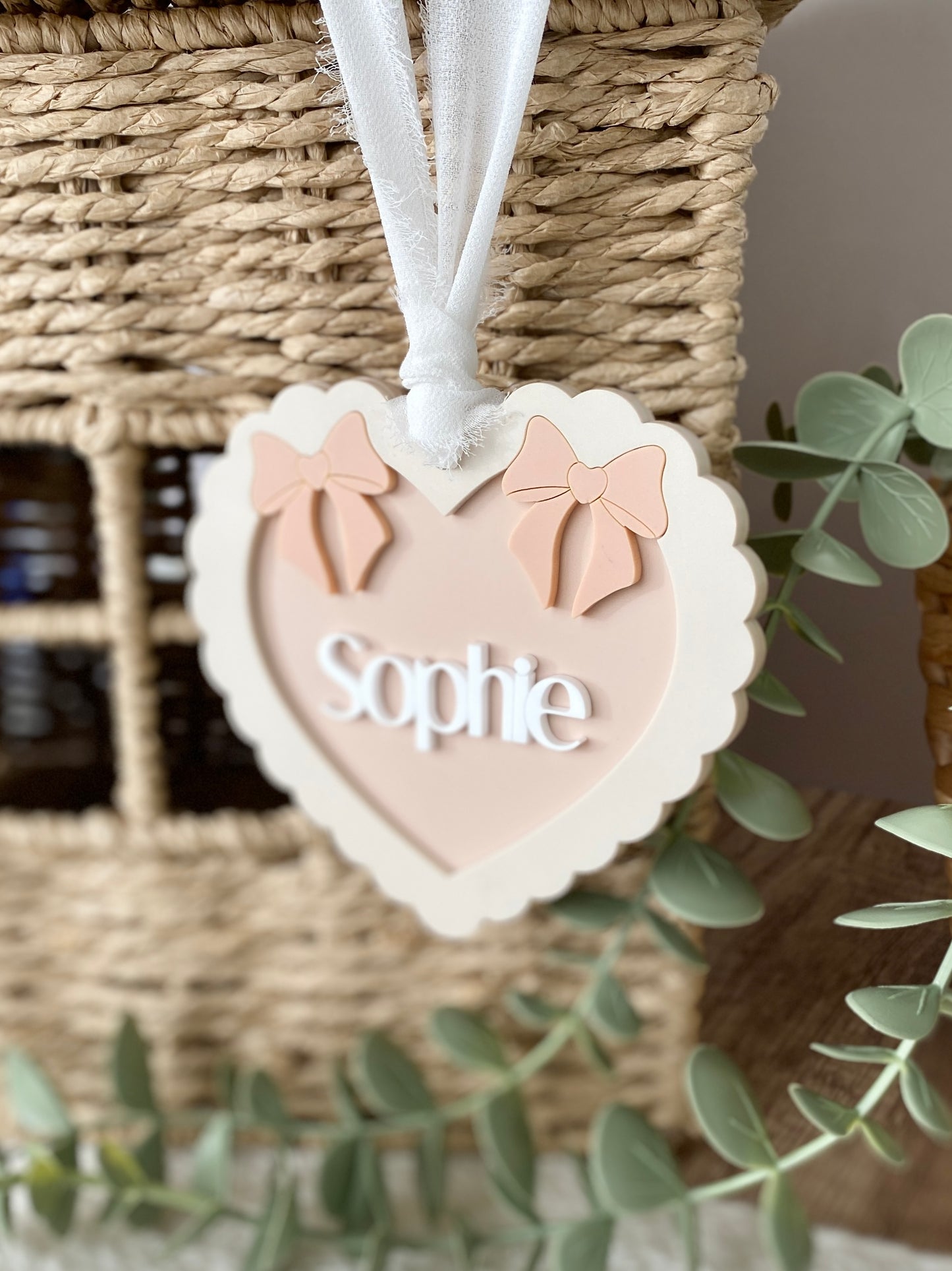Double Bow Heart Name Ornament/Bag Tag