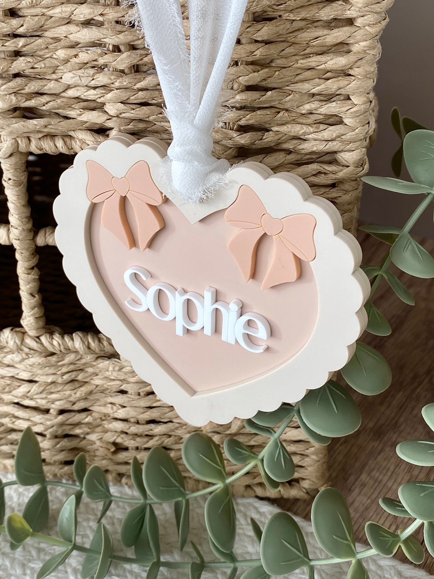 Double Bow Heart Name Ornament/Bag Tag