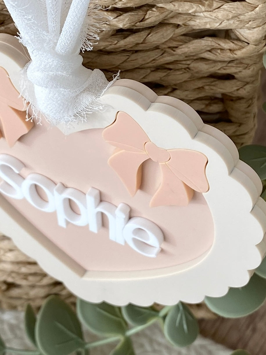 Double Bow Heart Name Ornament/Bag Tag
