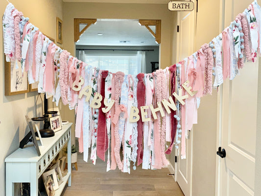 Fabric Rag Garland Banner – Custom Name Baby  or Bridal Shower Decoration